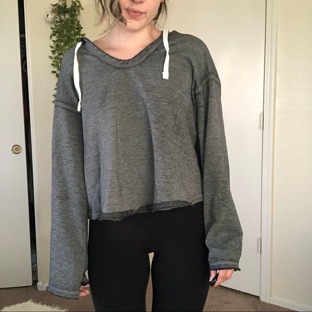 Xhilaration Soft Grey Cropped Cozy Lightweight Bell Sleeve Hoodie — XS